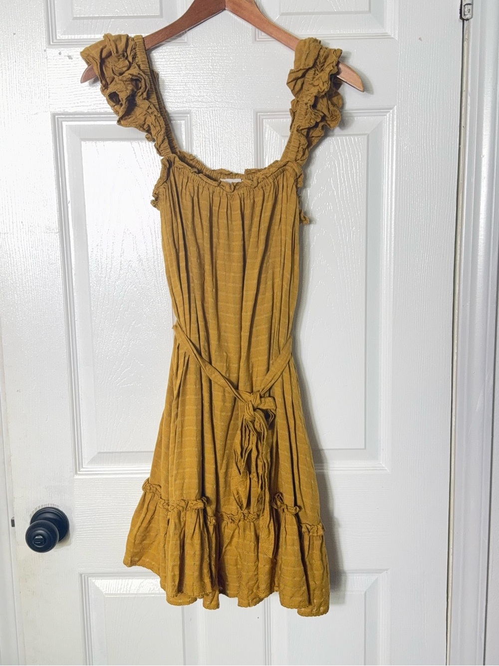Cleobella A-Line Dress Mustard Ruffle Strap Square Neck Mini Dress S - Picture 4 of 10